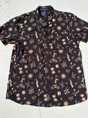 Men's Roark Shirt Multicolor Graphic Print L Surf Beach TIKI Mystic Tarot Biker